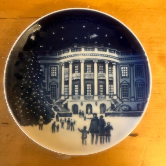 VTG "CHRISTMAS EVE AT THE WHITE HOUSE" PLATE BING & GRONDAHL 1987 DENMARK N/R - Picture 1 of 4